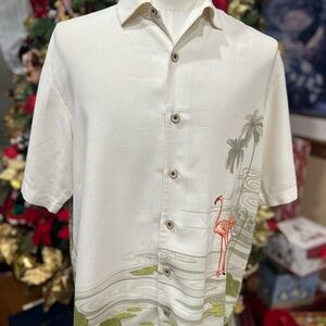 Tommy Bahama Cream Flamingo and Palm Shirt